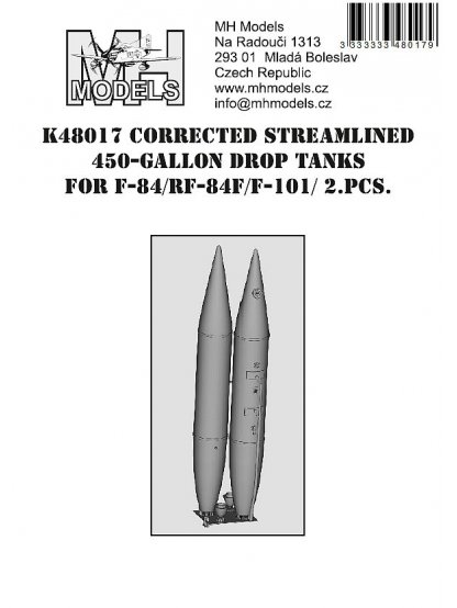 Corrected streamlined 450-gallon drop tanks for F-84F/RF-84F/F-101 2pcs.