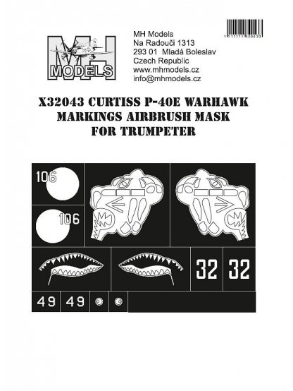 Curtiss P-40E Warhawk Markings Airbrush Mask for Trumpeter