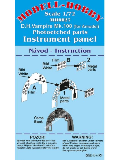 DH.100 Vampire Photoetched parts instrument panel for A-Model ex Modell-Hobby