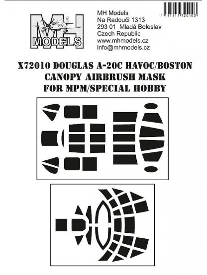 Douglas A-20C Havoc/Boston canopy airbrush mask for MPM/Special Hobby