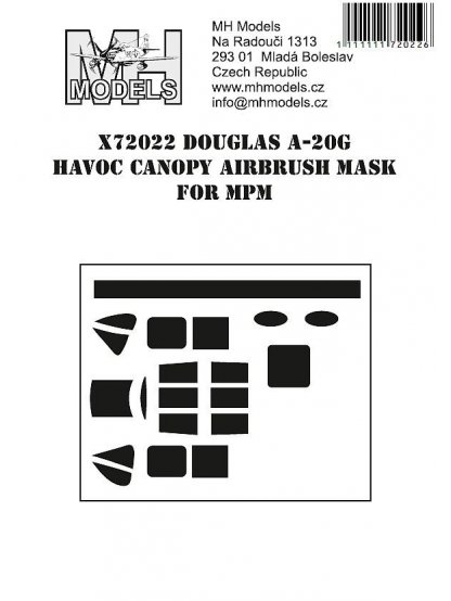 Douglas A-20G Havoc canopy airbrush mask for MPM