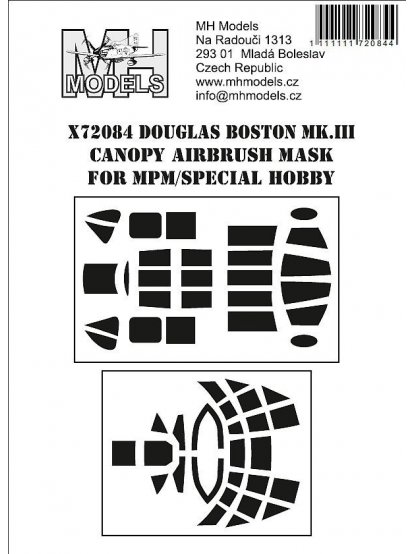 Douglas Boston Mk.III Canopy airbrush mask for MPM / Special Hobby