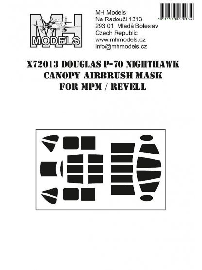 Douglas P-70 Nighthawk canopy airbrush mask for MPM/Revell