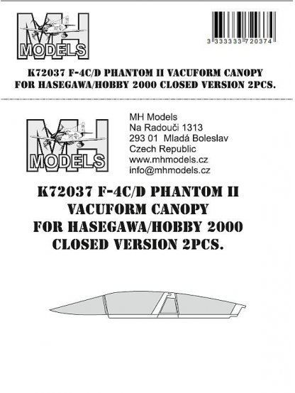 F-4C/D Phantom II vacuform canopy for Hasegawa / Hobby 2000 closed version 2pcs.