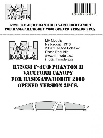 F-4C/D Phantom II vacuform canopy for Hasegawa / Hobby 2000 opened version 2pcs.