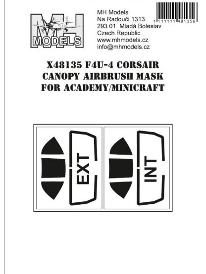 F4U-4 Corsair canopy airbrush mask for Academy/Minicraft