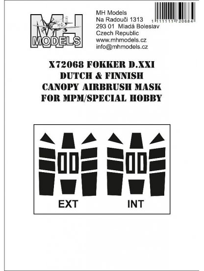 Fokker D.XXI Dutch & Finnish early canopy airbrush mask for MPM/Special Hobby