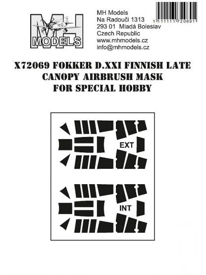 Fokker D.XXI Finnish late canopy airbrush mask for Special Hobby