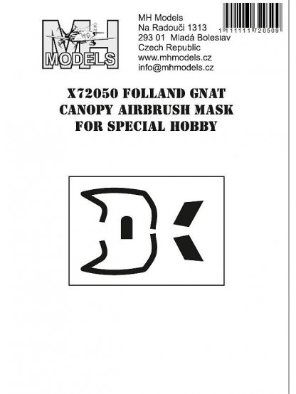 Folland Gnat Canopy airbrush mask for Special Hobby