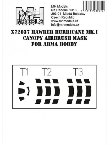 Hawker Hurricane Mk.I Canopy airbrush mask for Arma Hobby