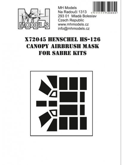Henschel Hs-126 canopy airbrush mask for Sabre Kits