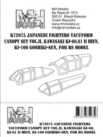 Japanese fighters vacuform canopy set vol.II Kawasaki Ki-60,Ki-61 II Hien,Ki-100 Goshiki-sen for RS Model.