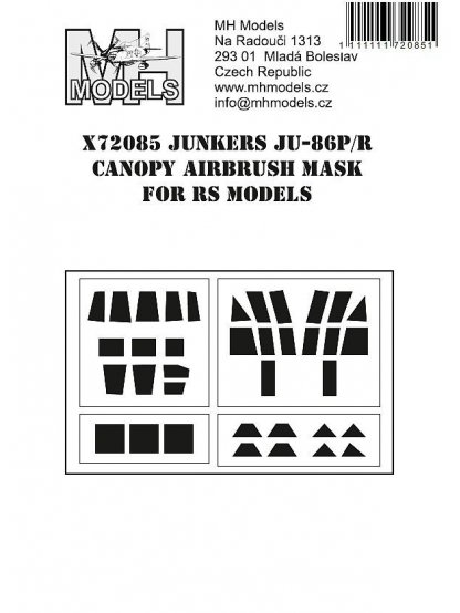 Junkers Ju-86P/R canopy airbrush mask for RS Models