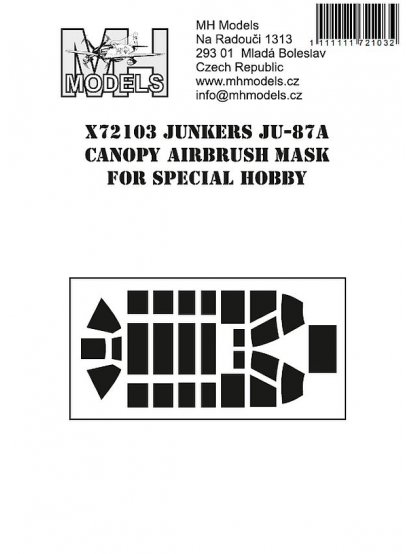 Junkers Ju-87A canopy airbrush mask for Special Hobby