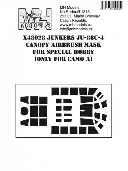 Junkers Ju-88C-4 Canopy airbrush mask for Special Hobby camo A only