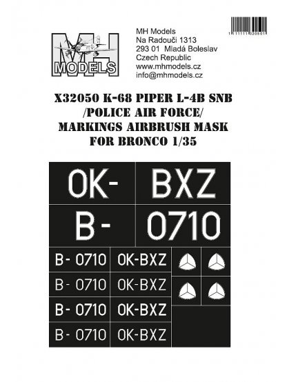K-68 Piper L-4B SNB (Police Air Force) Markings Airbrush Mask for Bronco 1/35