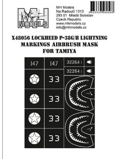 Lockheed P-38G/H Lightning markings airbrush mask for Tamiya