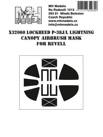 Lockheed P-38J-L Lightning canopy airbrush mask for Revell