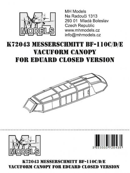 Messerschmitt Bf-110C/D/E vacuform canopy for Eduard closed version