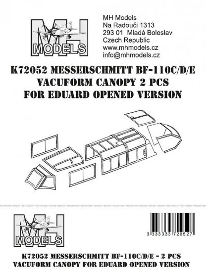 Messerschmitt Bf-110C/D/E vacuform canopy for Eduard opened version