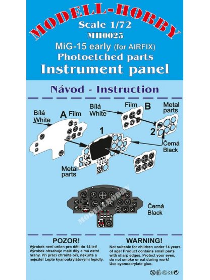 Mig-15 Early Photoetched parts instrument panel for Airfix ex Modell-Hobby