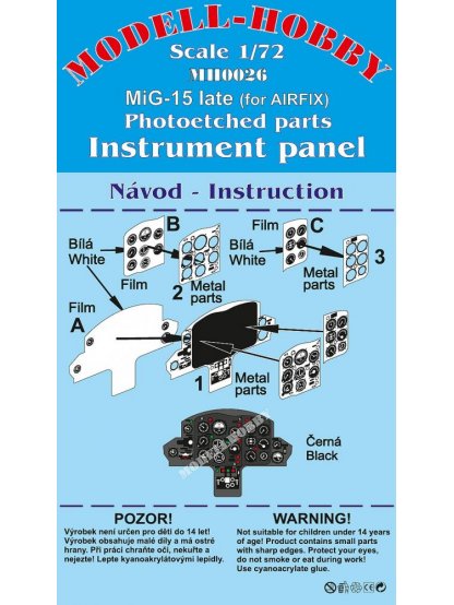 Mig-15 Late Photoetched parts instrument panel for Airfix ex Modell-Hobby