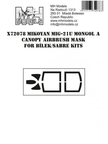 Mikoyan Mig-21U Mongol A canopy airbrush mask for Bílek/Sabre kits