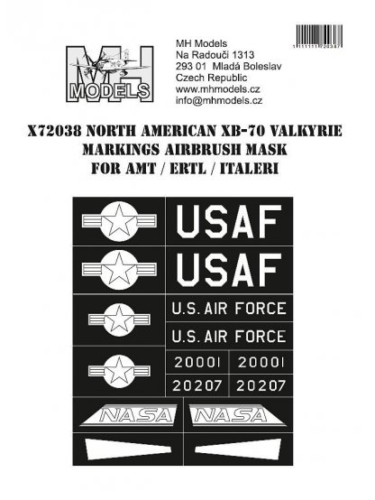 North American XB-70 Valkyrie markings airbrush mask for AMT/ERTL / Italeri