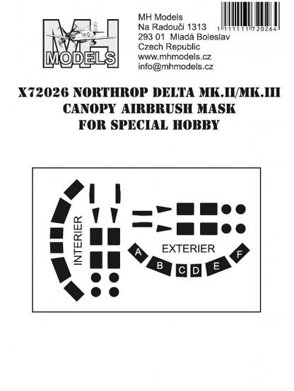 Northrop Delta Mk.II / Mk.III canopy airbrush mask for Special Hobby