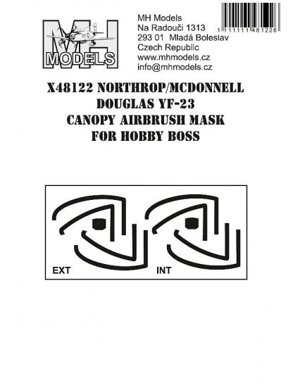 Northrop/McDonnell Douglas YF-23 canopy airbrush mask for Hobby Boss