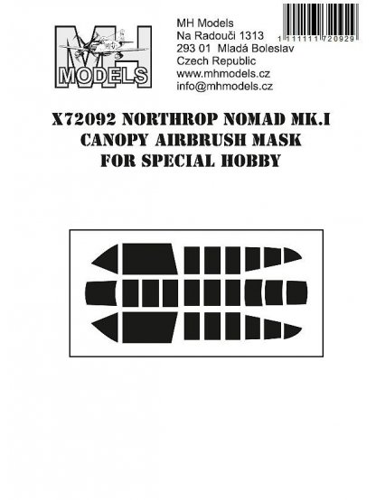 Northrop Nomad Mk.I Canopy airbrush mask for Special Hobby