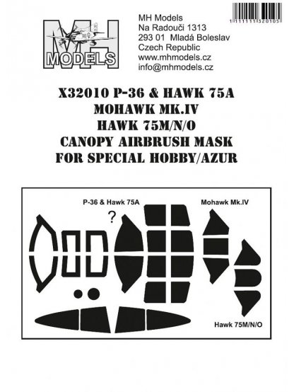 P-36 & Hawk75 & Mohawk 75 & Hawk 75M-N-O canopy airbrush mask for Special Hobby-Azur