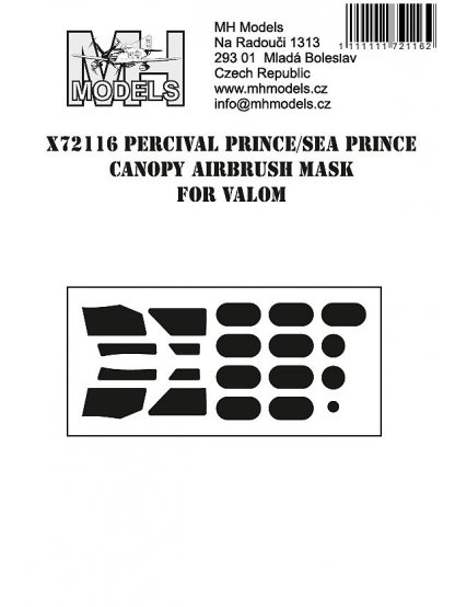 Percival Prince/Sea Prince canopy airbrush mask for Valom