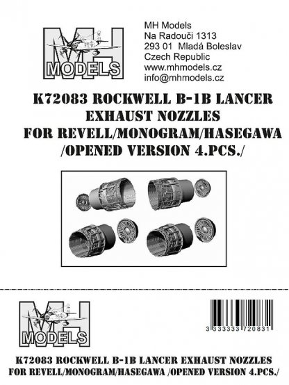 Rockwell B-1B Lancer exhaust nozzles for Revell/Monogram/Hasegawa (opened version 4pcs)