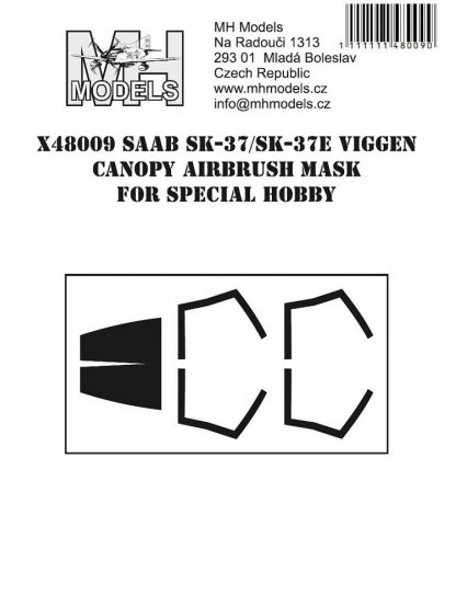 SAAB SK-37/SK-37E Viggen canopy airbrush mask for Special Hobby