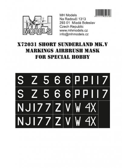 Short Sunderland Mk.V Markings airbrush mask for Special Hobby