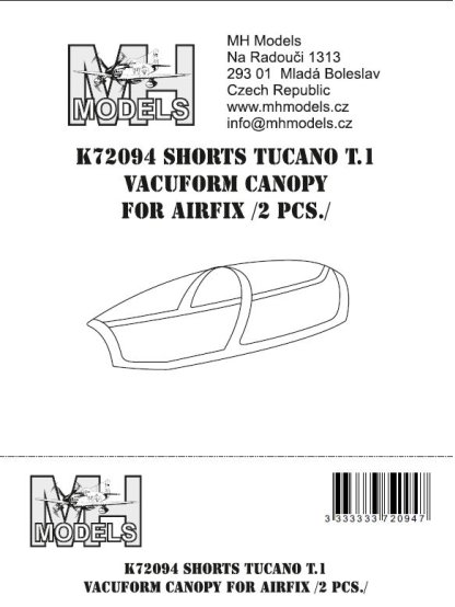 Shorts Tucano T.1 Vacuform canopy for Airfix 2pcs.