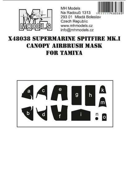 Supermarine Spitfire Mk.I canopy airbrush mask for Tamiya