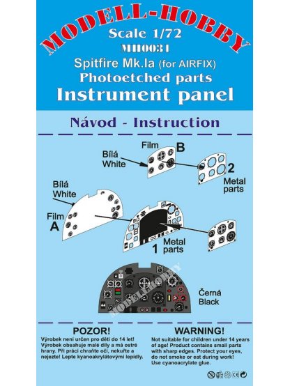 Supermarine Spitfire Mk.I/Mk.Ia Photoetched parts instrument panel for Airfix ex Modell-Hobby
