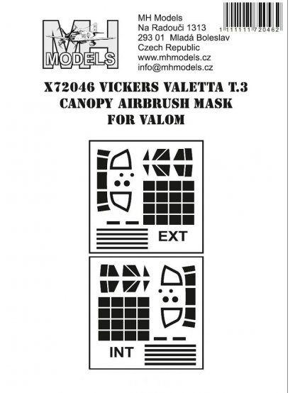 Vickers Valetta T.3 canopy airbrush mask for Valom