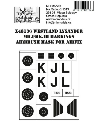 Westland Lysander Mk.I/Mk.III Markings airbrush mask for Airfix