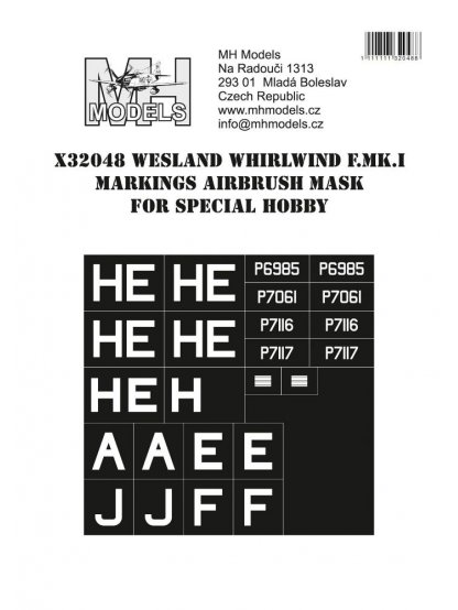 Westland Whirlwind F.Mk.I Markings airbrush mask for Special Hobby
