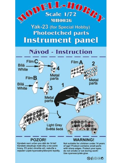 Yak-23 Photoetched parts instrument panel for Special Hobby ex Modell-Hobby