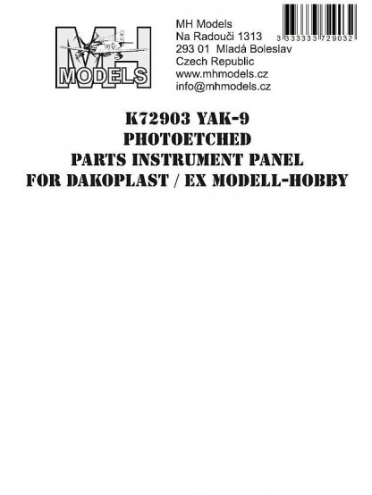 Yak-9 Photoetched parts instrument panel for Dakoplast ex Modell-Hobby