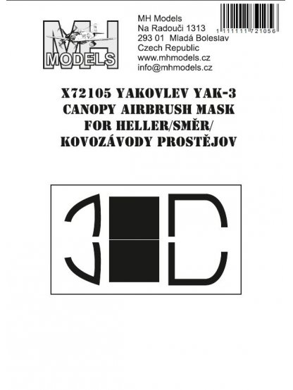 Yakovlev Yak-3 canopy airbrush mask for Heller/Směr/Kovozávody Prostějov