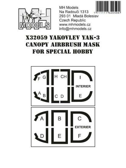 Yakovlev Yak-3 canopy airbrush mask for Special Hobby