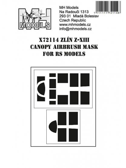 Zlín Z-XIII canopy airbrush mask for RS Models