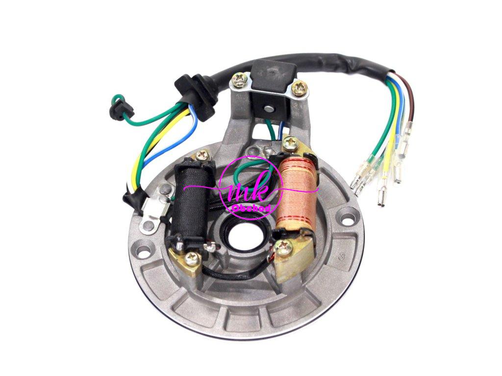 ZAPALOVACÍ APARÁT STATOR CROSS 125 2 CÍVKY TZ MOTOR HORIZONTÁLNÍ S OZNAČENÍM 139FMB, 147FMD, 152FMH, 154FMI VYSKYTUJÍCÍ SE V ATV ČÍNSKÉ ČTYŘKOLKY, MOPEDY STREET, CROSS, CHOPPER