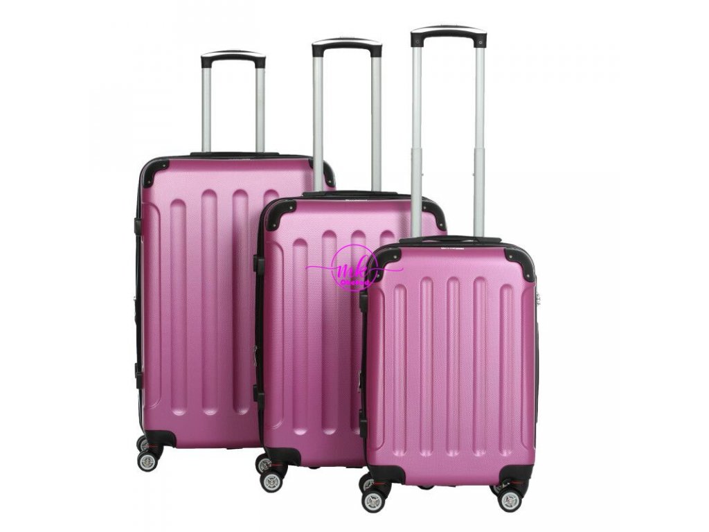 sada skořepinových cestovních kufrů 3 - růžová