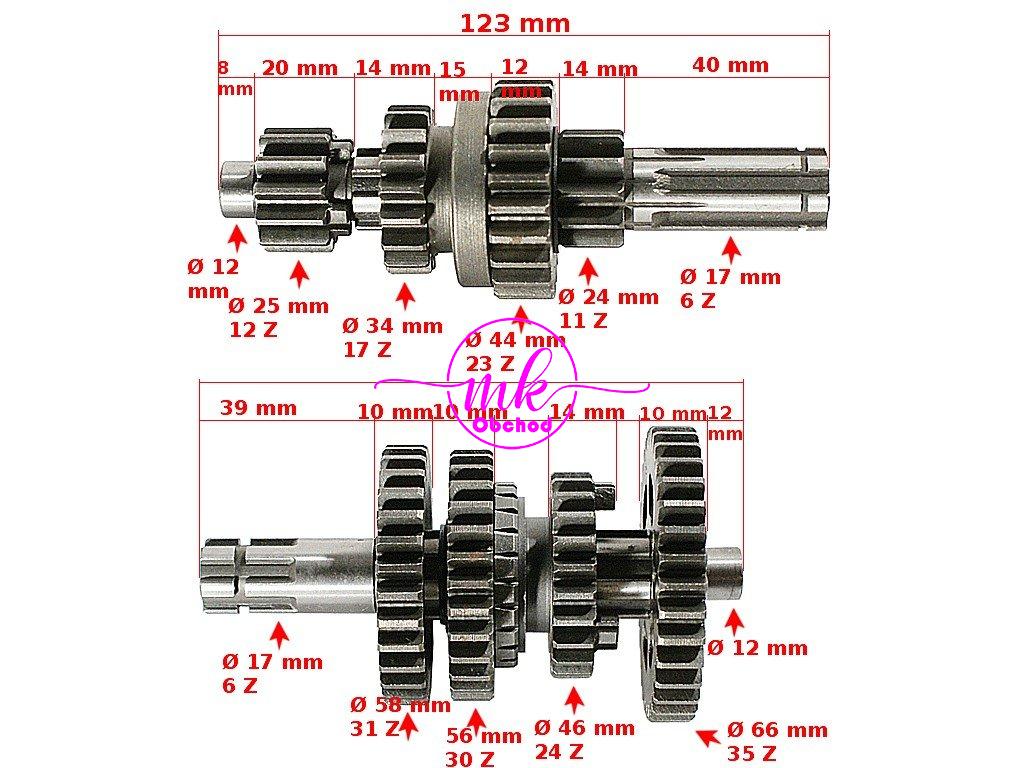 HŘÍDEL PŘEVODOVKY ATV 110/125 3+R KAYO 150 SADA TZ